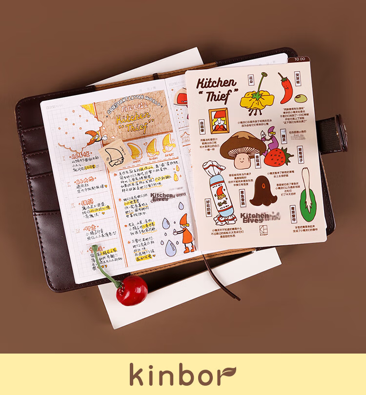 Kinbor [Mid-Autumn Festival Gift] Kitchen Fairy 128-Sheet A6 Planner Notebook Set Gift Box, Girls' Gift Stationery (With Pad, Stickers, Stamp, Memo Pads) DT56085 13