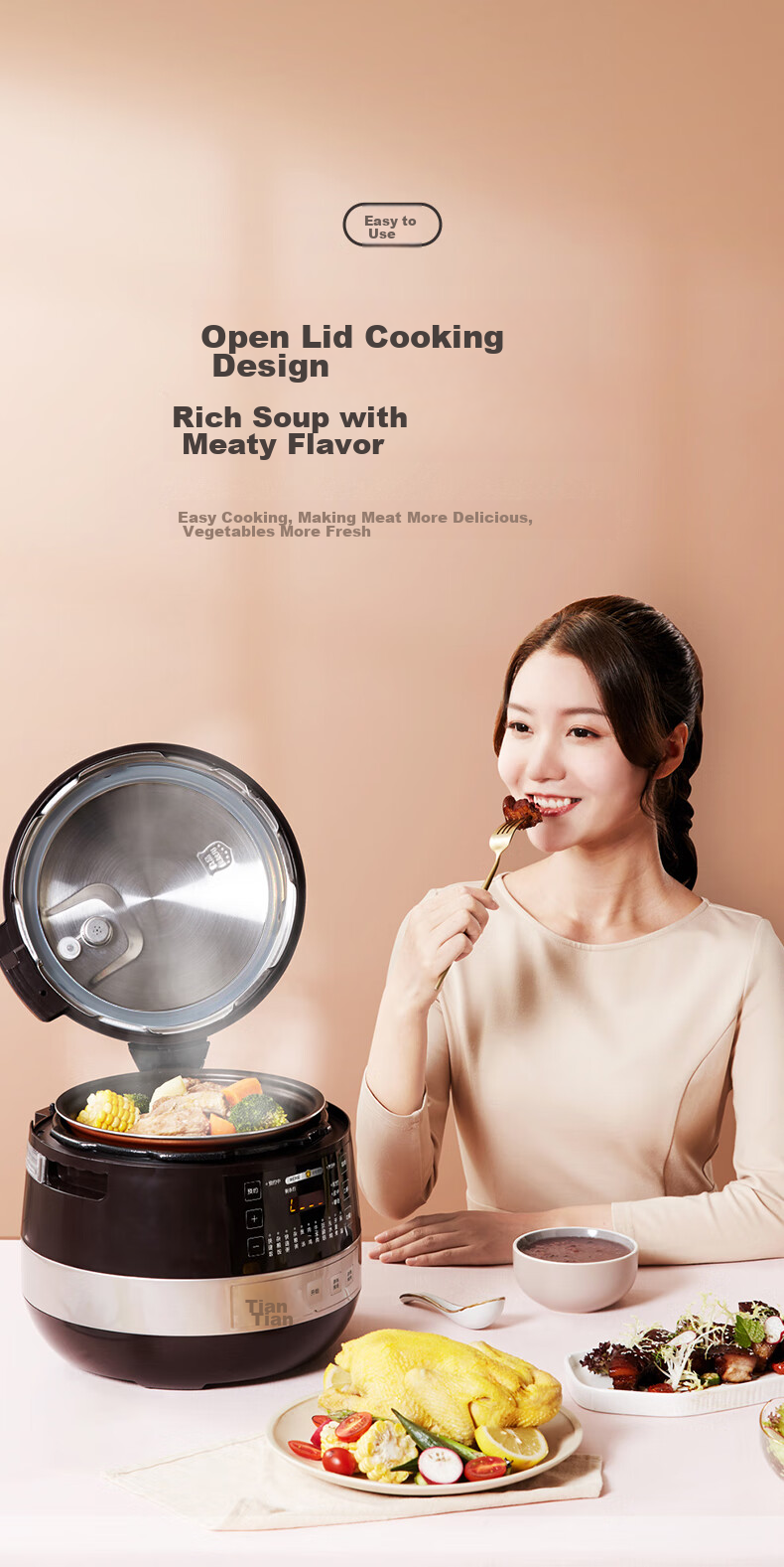 Midea Electric Pressure Cooker High-Pressure Pot One-Touch Exhaust Household Rice Cooker Smart Large Capacity Double Inner Pot Multifunctional Scheduled Timer Removable Lid MY-C5841G 9