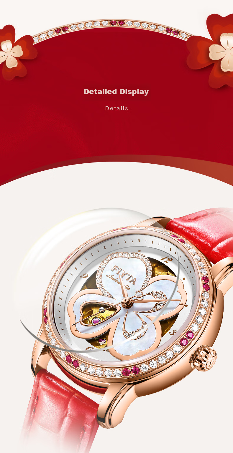 FIYTA Classic "White Moonlight" Mechanical Movement Steel Strap Business Elegant Women's Watch, Holiday Birthday Gift 10