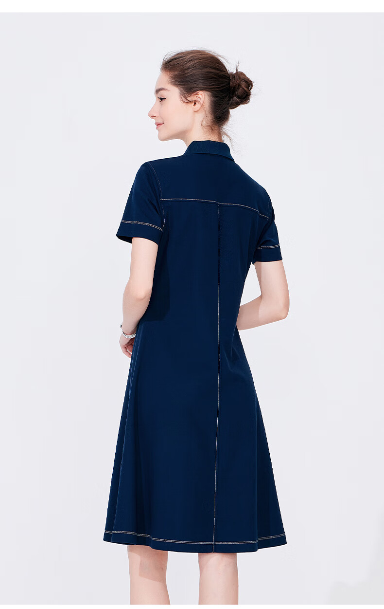 Navigare Women's Short-Sleeve Polo Collar Dress, Comfortable A-Line Midi Skirt, 2322874506 14