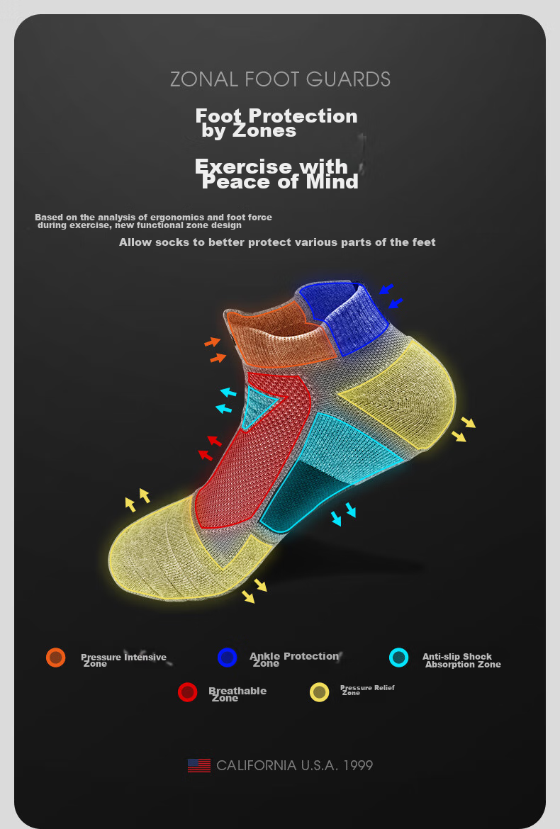 TFO Competition-Grade Outdoor Socks, Sports Socks Breathable Wear-Resistant Running Hiking Socks 2222104 Men's Black 4