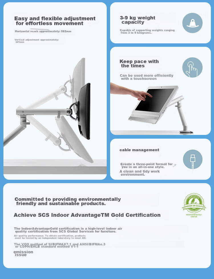 HERMAN MILLER CBS & Jingxuan Flo Monitor Stand, Computer Stand, Rotating Laptop Stand, Desktop Adjustable Arm, White 4