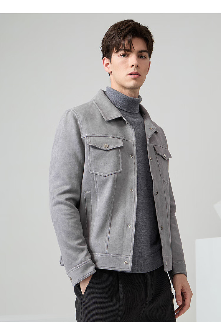 DANCING WOLVES [Suede] Jacket for Men, Versatile Lapel Jacket, Comfortable And Stylish Coat for Men, 102 Dark Blue, Size 165 8