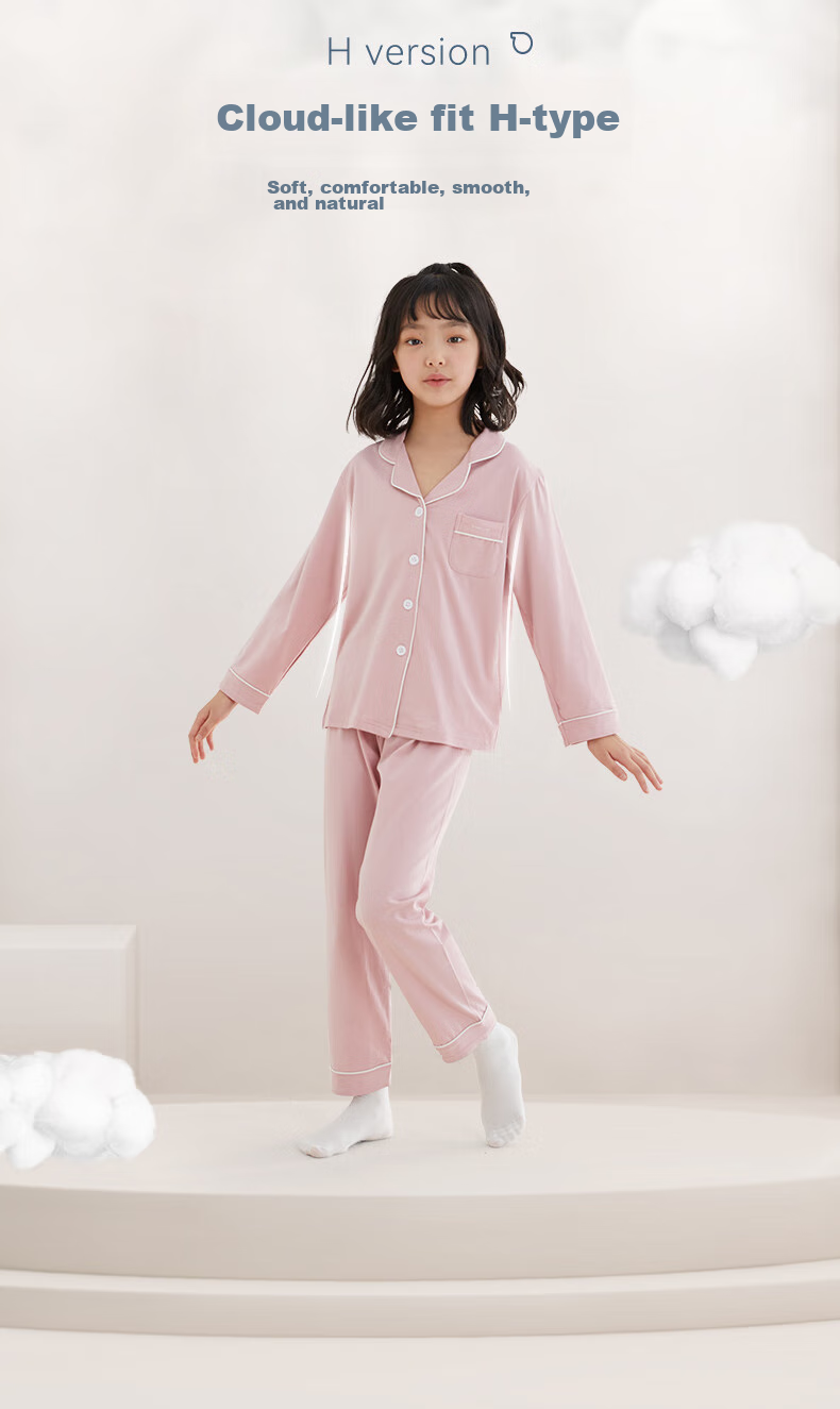 Hodo Children's Pajamas for Boys And Girls, Spring And Autumn Long-Sleeve Thin Modal Cotton Home Wear Set J3174, Shrimp Pink, Size 170 6