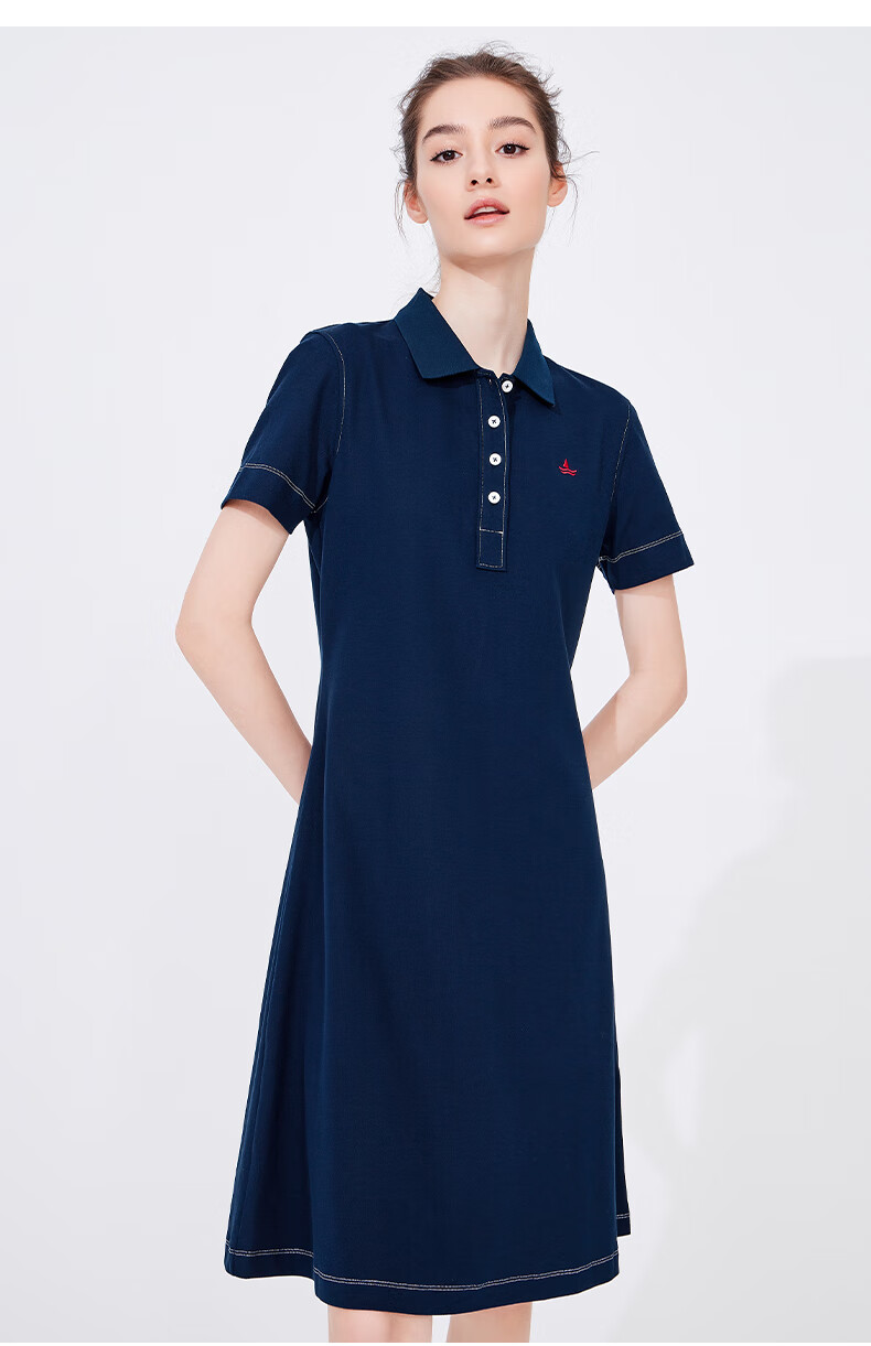 Navigare Women's Short-Sleeve Polo Collar Dress, Comfortable A-Line Midi Skirt, 2322874506 13