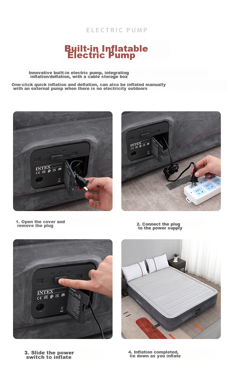 INTEX 67770 Built-In Electric Pump Double Automatic Inflatable Bed for Home Use, Portable Nap Bed, Folding Bed CT13 with 2 Pillows 4