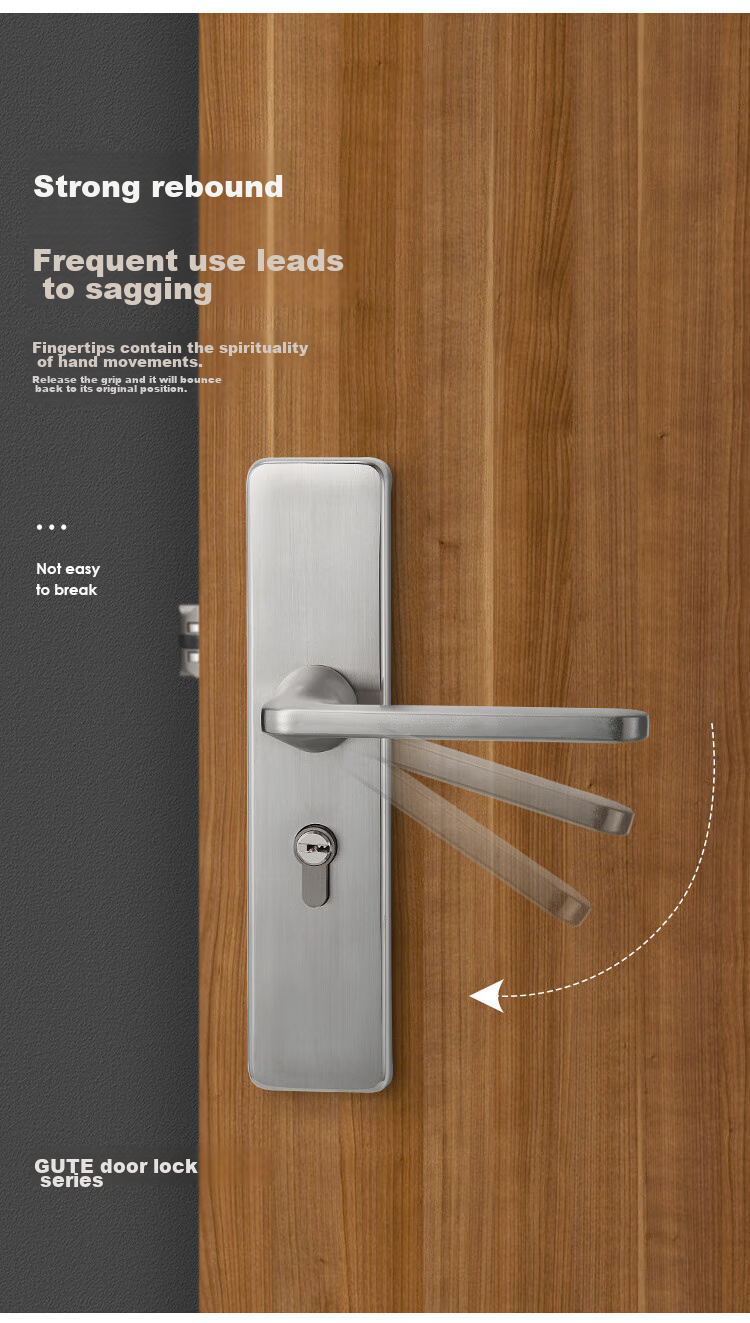 GUTE Door Lock, Interior Bedroom Wooden Door Lock, Room Door Handle, Stainless Steel Bathroom Door Lock, Brushed Color, Adjustable Door Lock 5