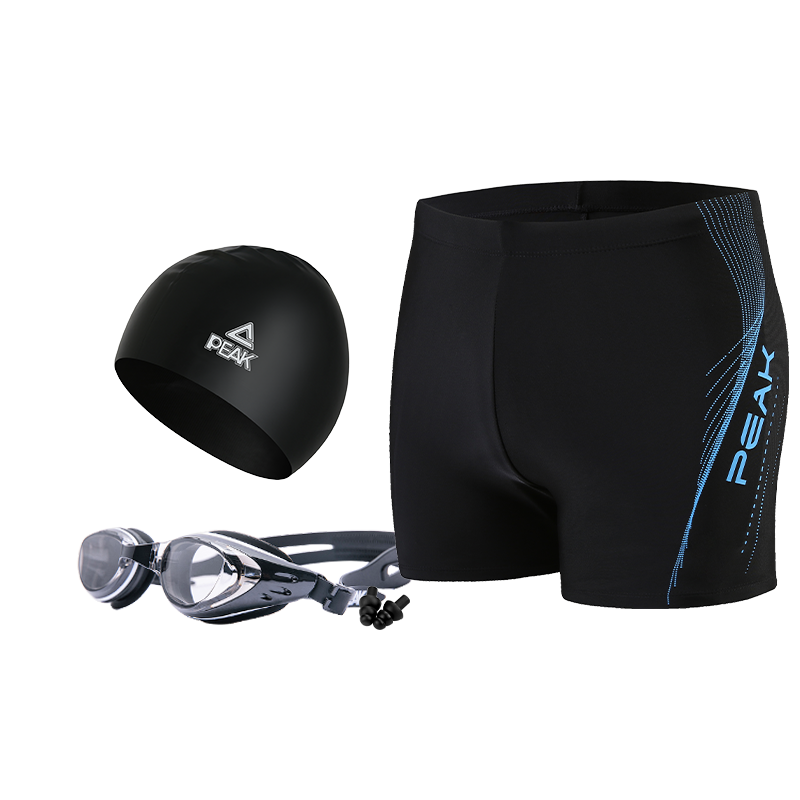 Peak Men's Swim Trunks, Anti-Fog Swimming Goggles, Clear Large Frame, Swim Cap, Earplugs, Hot Spring Swimming Gear, Men's Swimsuit XXL