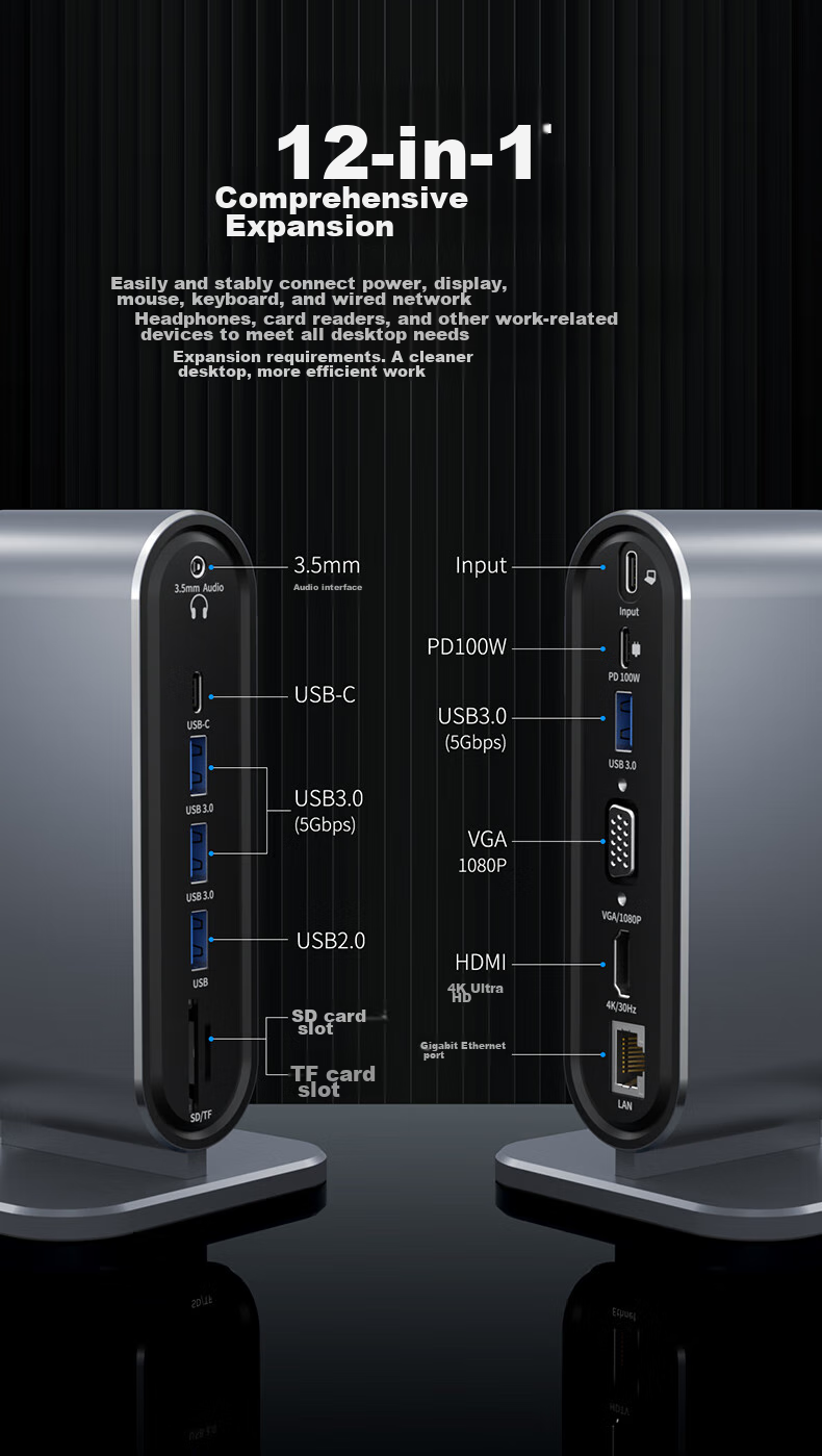 Acer Type-C Vertical Expansion Dock HDMI/VGA HD Screen Mirroring 4K Gigabit Ethernet Port Adapter USB Hub Compatible with MacBook Huawei Laptops Expansio 2