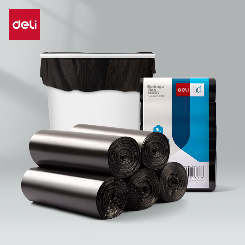 Deli 5 Rolls (150 Pieces), Garbage Bags 45*55cm, Waste Sorting, Office Supplies, Black 33070