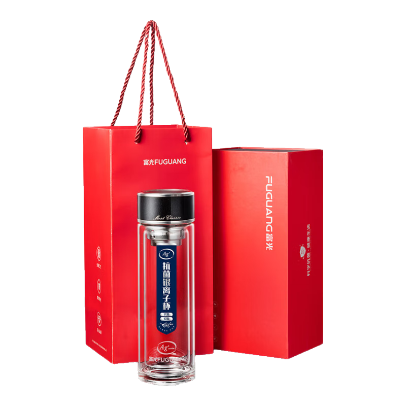 Fuguang Antibacterial Glass Cup, Double-Layer High Borosilicate Tea Infuser Mug, Tea-Water Separation Cup Office Water Bottle for Men And Women 400ml