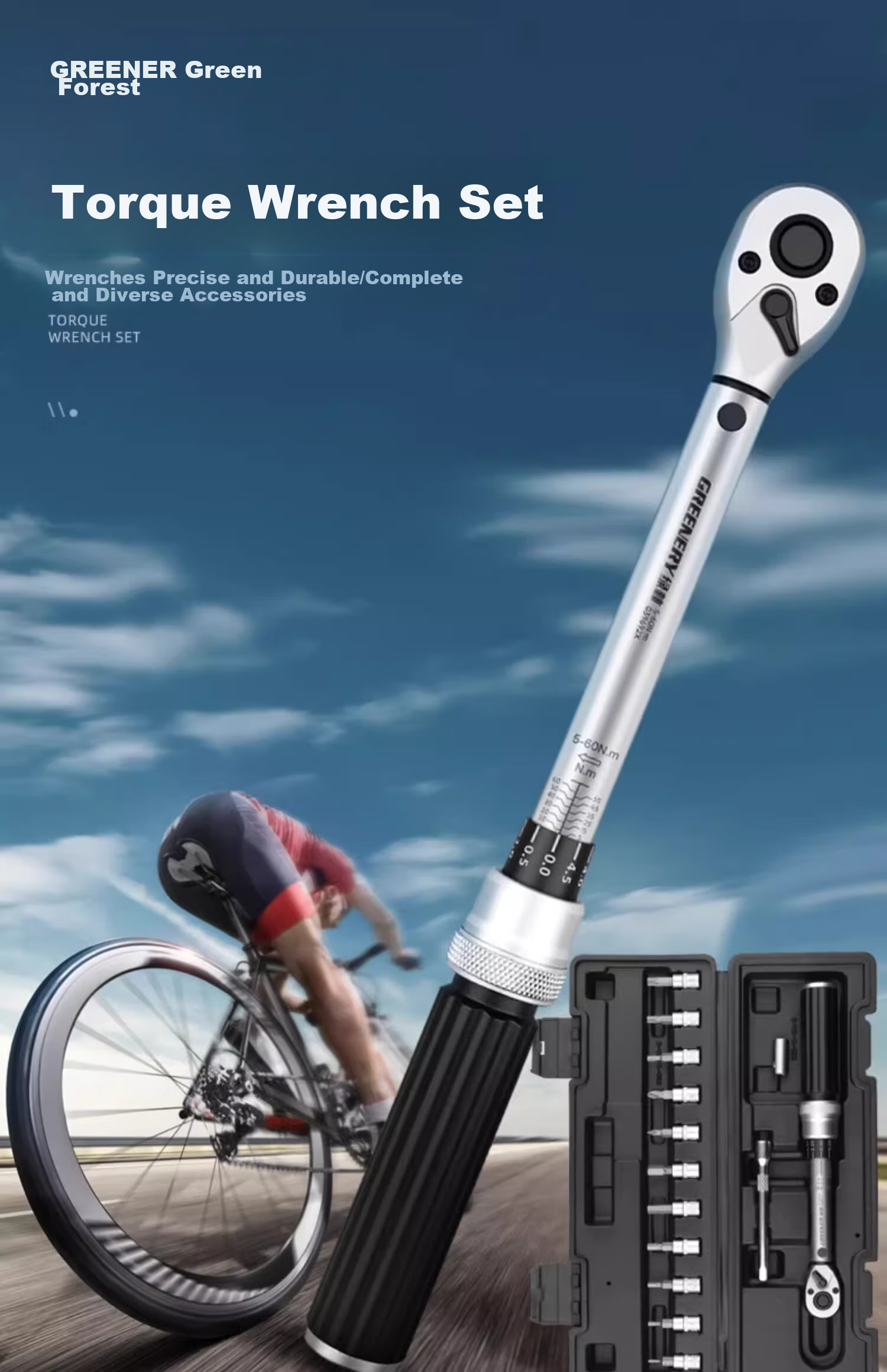 GREENER Torque Wrench Bicycle Home Set, 2.5-30NM Road Bike Torque Wrench, Adjustable Wrench, 1/4 Small Fly 2