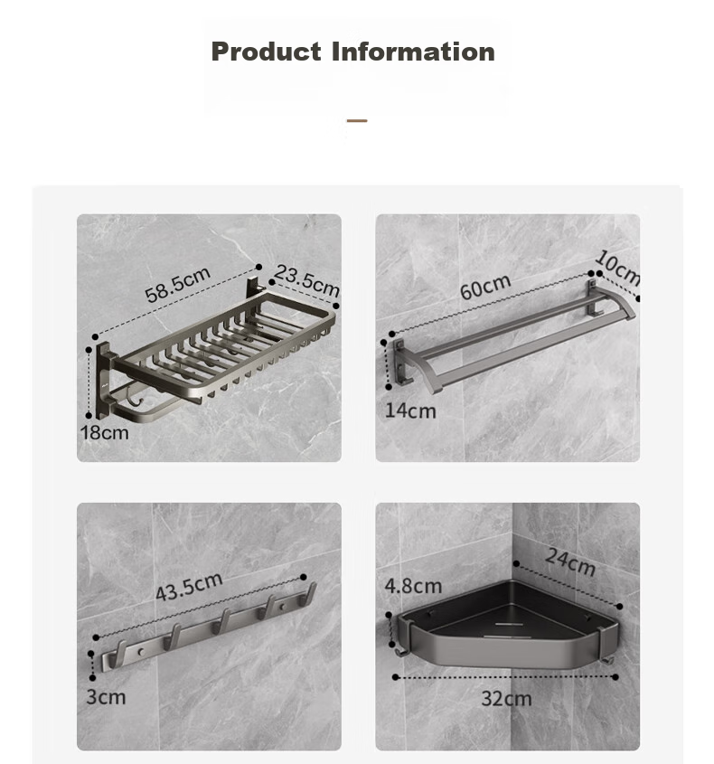 MICOE Gunmetal Space Aluminum Bath Towel Rack, Bathroom Thickened Foldable No-Drilling Towel Storage Rack, Bathroom Towel Holder 29