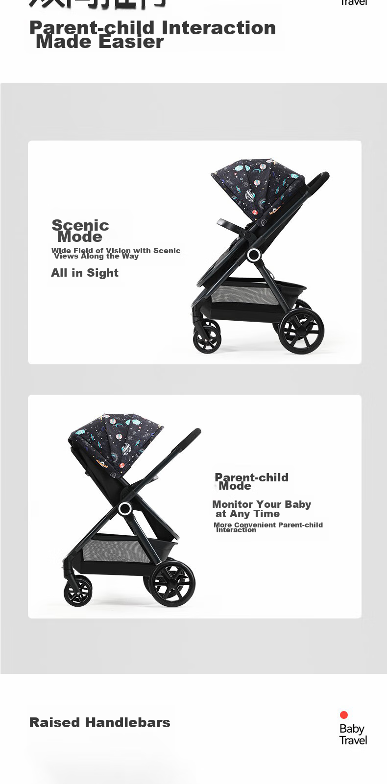 Gb Stroller with Reclining And Sitting Positions, Reversible, High Landscape View, Foldable Baby Carriage GB101 9