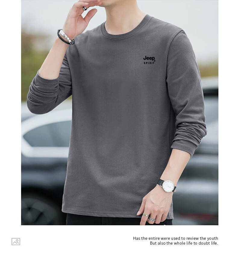 JEEP SPIRIT Men's Long-Sleeve T-Shirt, Spring And Autumn Undershirt, Pure Cotton Casual Sports Versatile Menswear, Black, 2XL 22