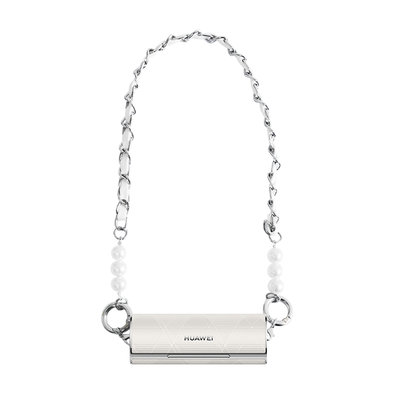 ESCASE Suitable for Huawei FreeBuds Lipstick2, Earphone Wrist Strap Pendant, Dopamine Chanel-Style Leather Strap with Pearl And Silver Chain, Pearl White