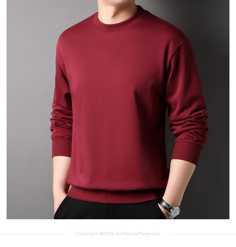 Hengyuanxiang Men's Sweatshirt, 100% Pure Cotton, Round Neck, for Young And Middle-Aged Men, T-Shirt 15237320, Dark Night Gray, 170/92A 3