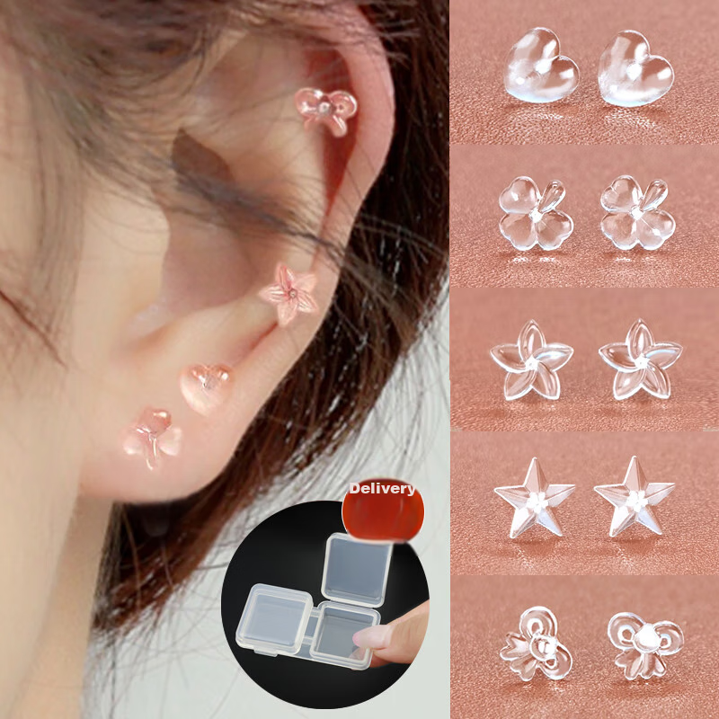 Dijing Resin Stud Earrings, Ear Piercing Care, Plastic Ear Sticks, for Sleeping And Bathing, No Need to Remove, Student Earrings for Women, Transparent Invisible, Less Likely to Cause Allergies, New Piercing Prevention, Ear Pins And Ear Sticks