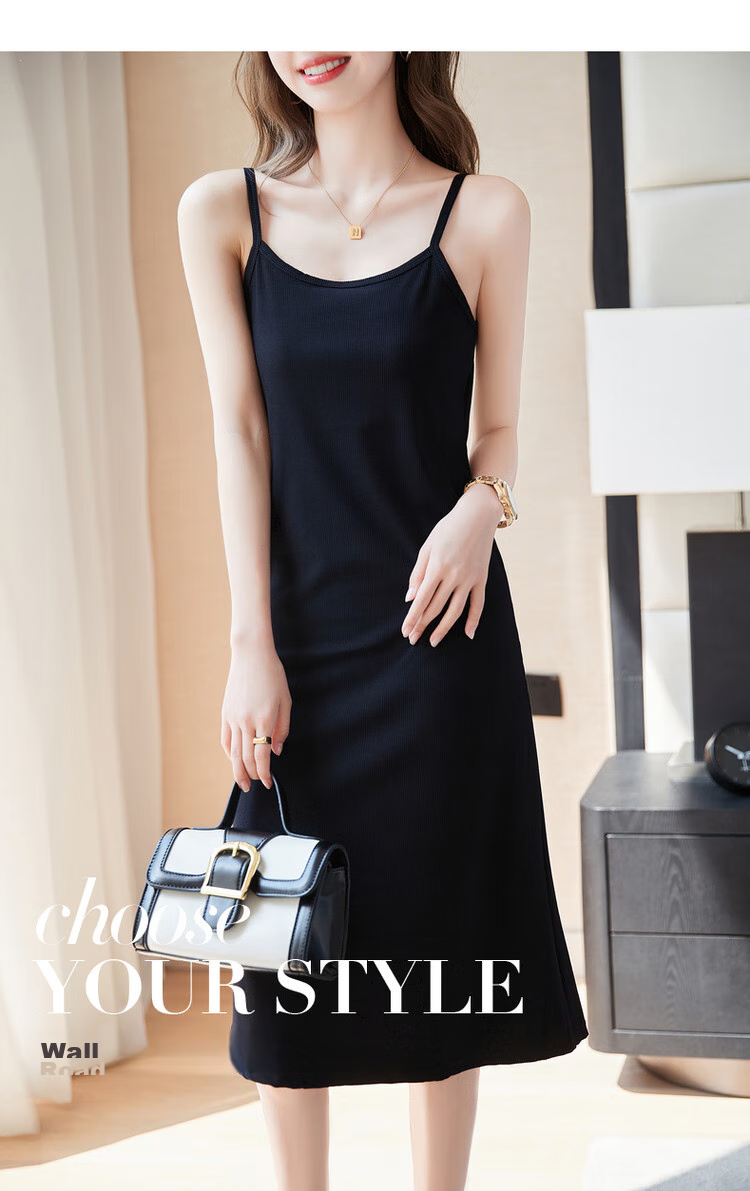 Dme Sleeveless A-Line Slightly Stretchy Vacation Style Thin Strap Dress for Women, Mid-Length, Charcoal Black, M 1