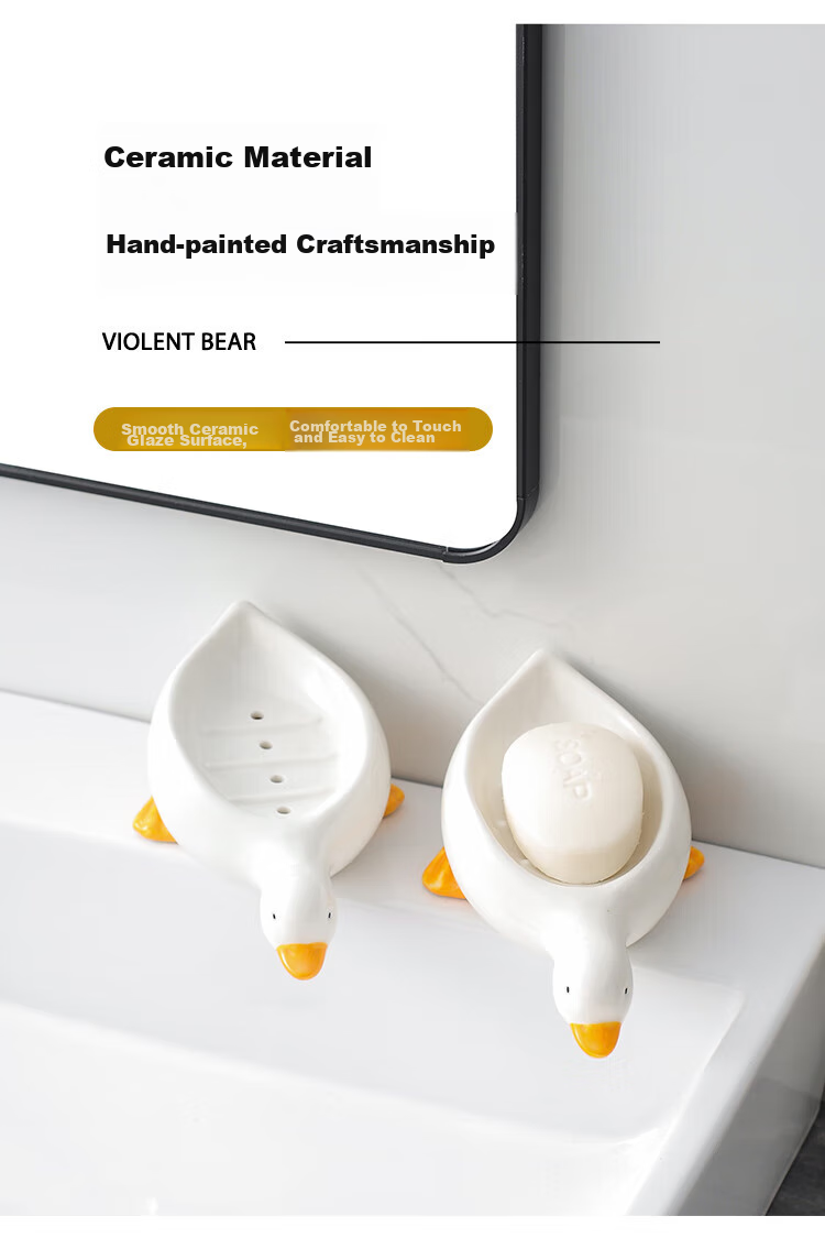 Fanyejia Cartoon Creative Ceramic Soap Dish, Cute Duck Soap Holder, Storage Rack for Bathroom, Non-Draining Soap Tray 6