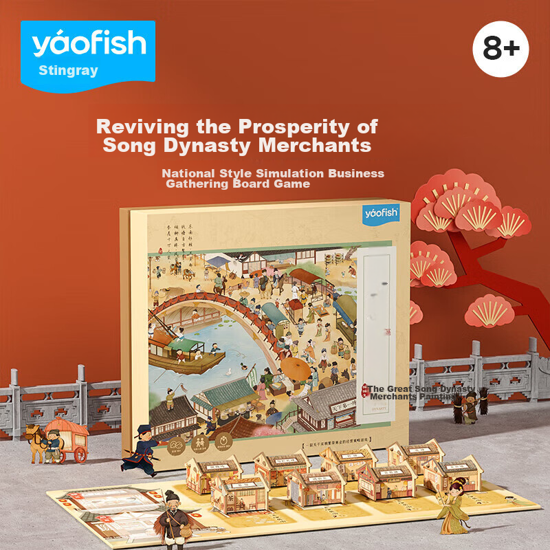 Yaofish Tabletop Game for Family Fun with Boys And Girls, Elementary And Middle School Children's Gift, Party Toy, Large Song Dynasty Hundred Merchants Map