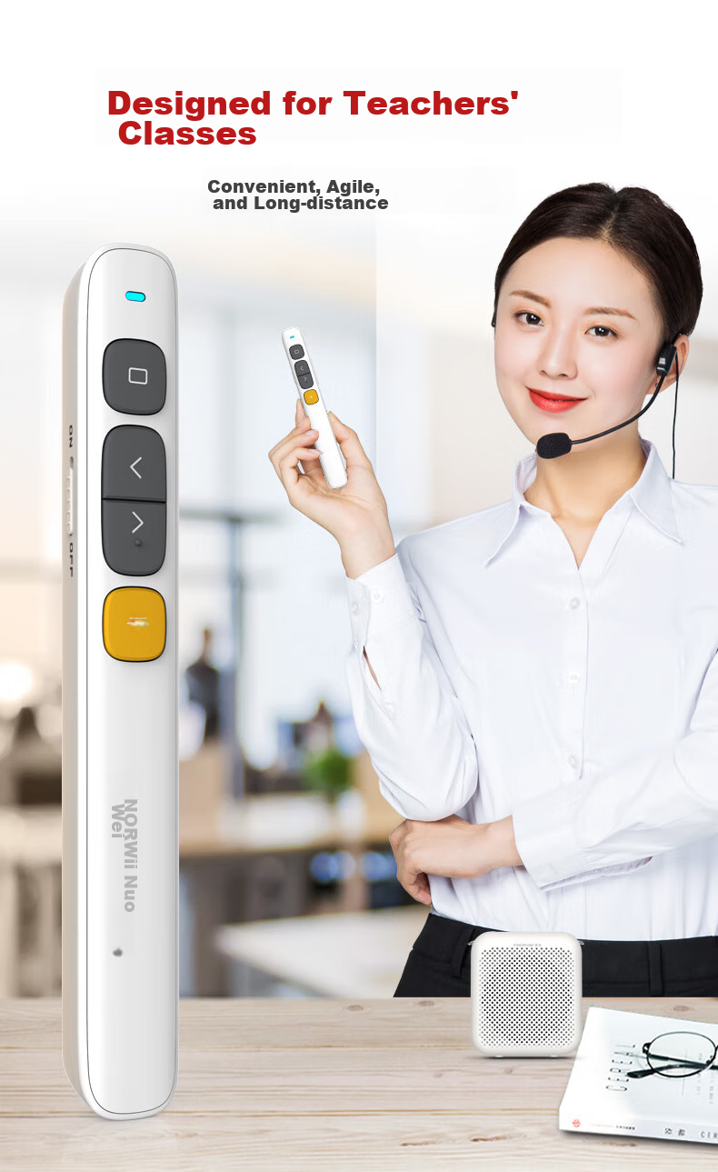 NORWII 100-Meter Remote Control PPT Seewo Page-Turning Pen for Teachers, Button Laser Pointer, Multimedia Volume Control, Wireless Presenter, Projection Pen N29 Red Light White 2