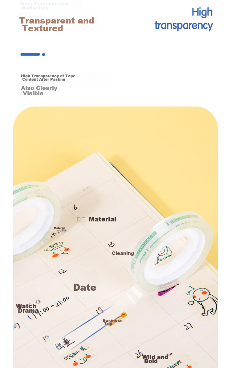 Deli Strong Transparent Tape, 8mm*20y High Adhesive Small Tape, Back-To Essential School Supplies, Error Correction Student Stationery, 12 Rolls/tube, Office Supplies, 30000 5
