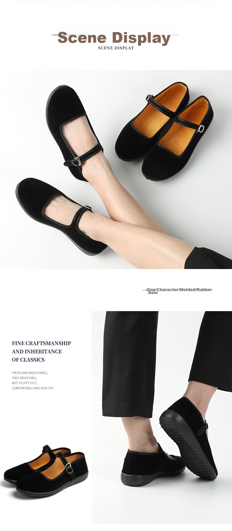 FOOTOPPO Old Beijing Cloth Shoes for Women, Soft-Soled Non-Slip Thick-Soled Elderly Women's And Middle-Aged Mom Shoes 12