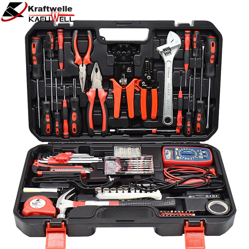 Kafuweier 138-Piece Tool Set, Electronic Communication Kit Tools with Multimeter And Wire Crimping Pliers, Set H2923A
