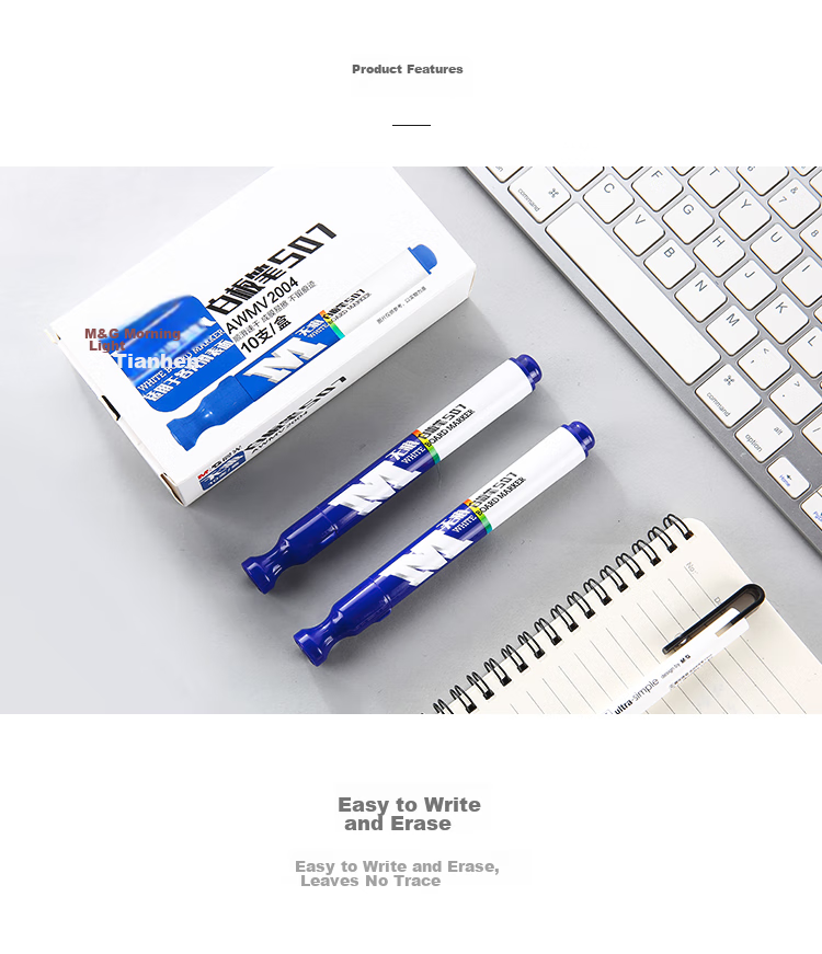 M&G Stationery Erasable Whiteboard Markers D10 Single-Tip Office Meeting Pens Easy-To Whiteboard Markers Blue 10 Pcs/box AWMY2202 3