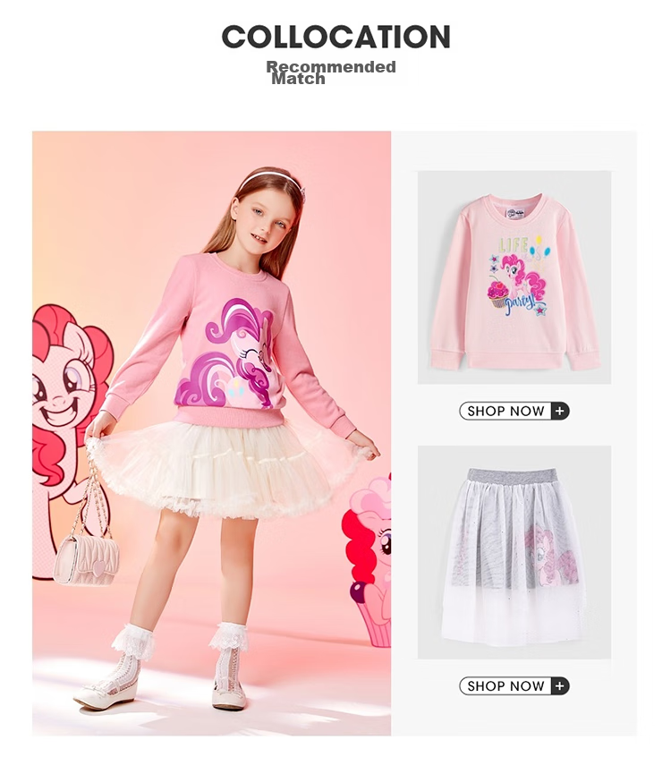 Baleno Children's Clothing Spring And Autumn 2022 My Little Pony Girls' Round Neck Sweatshirt Long Sleeve Top for Older Children 58B Light Blue 110cm 6