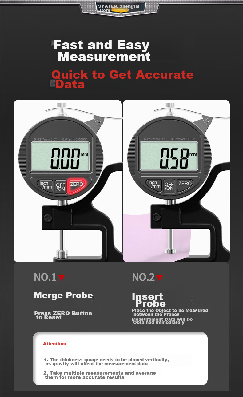 SYNTEK Micrometer Thickness Gauge High-Precision Digital Thickness Meter 0-20mm Flat Head 0.001mm Resolution 10