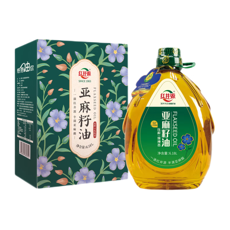 红井源6.18L亚麻籽油礼盒装食用油内蒙特产胡麻油团购送礼富含Omega3