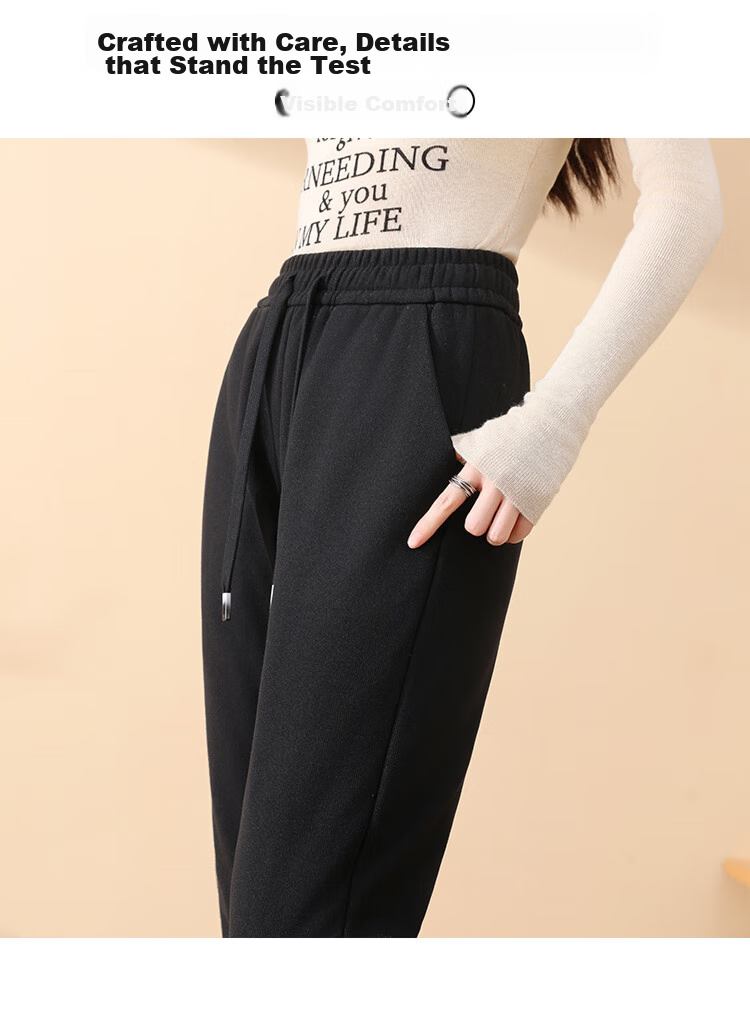Xiongmaoxiangban Women's down Casual Pants, 2024 Autumn And Winter New Style, Fleece-Lined Thick Cotton Pants, Sports Warm Trousers, High-Waist Tapered Sweatpants 13