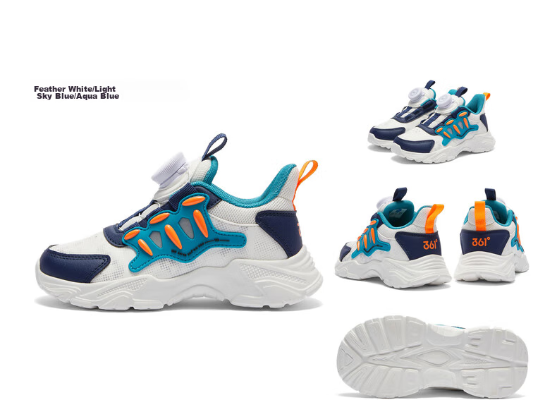 361° Children's Shoes, Kids' Sports Shoes, Winter Girls' Lightweight Leather Casual Shoes with Rotary Buckle, Blue, Size 32 51