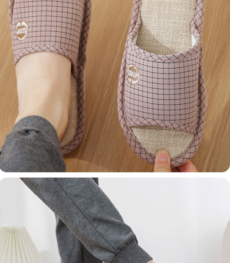 Huameijianbu Linen Slippers, Indoor Non-Slip, All-Season, Sweat-Absorbing, Breathable Cotton And Linen Slippers, HM6106, Gray, Size 42-43 28