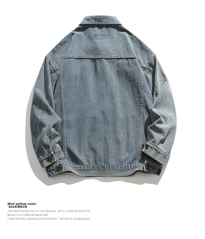 MMOPTOP Denim Jacket, Trendy Men's Spring And Autumn Style, Turn-Down Collar, Retro Workwear Jacket, Loose Casual Outerwear, JK826, Black, 2XL 11