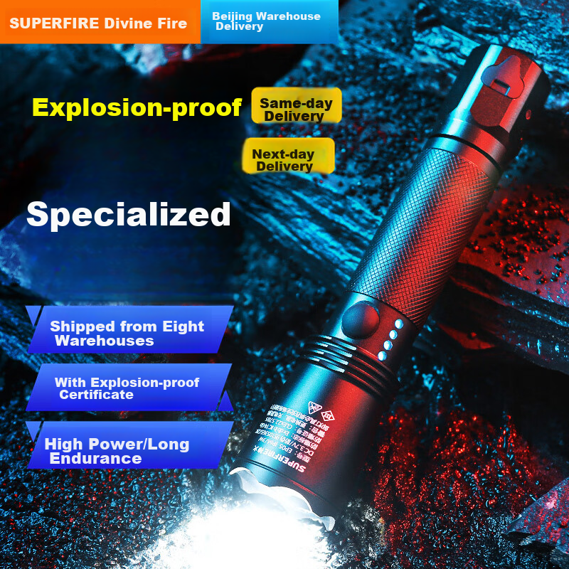SupFire EP05 Industrial Explosion-Proof High-Intensity Flashlight LED Rechargeable Ultra-Bright Long-Range with Explosion-Proof Certificate for Construction Sites, Miners, And Firefighters 3W High-Power Ultra-Long Battery Life 8 Hours
