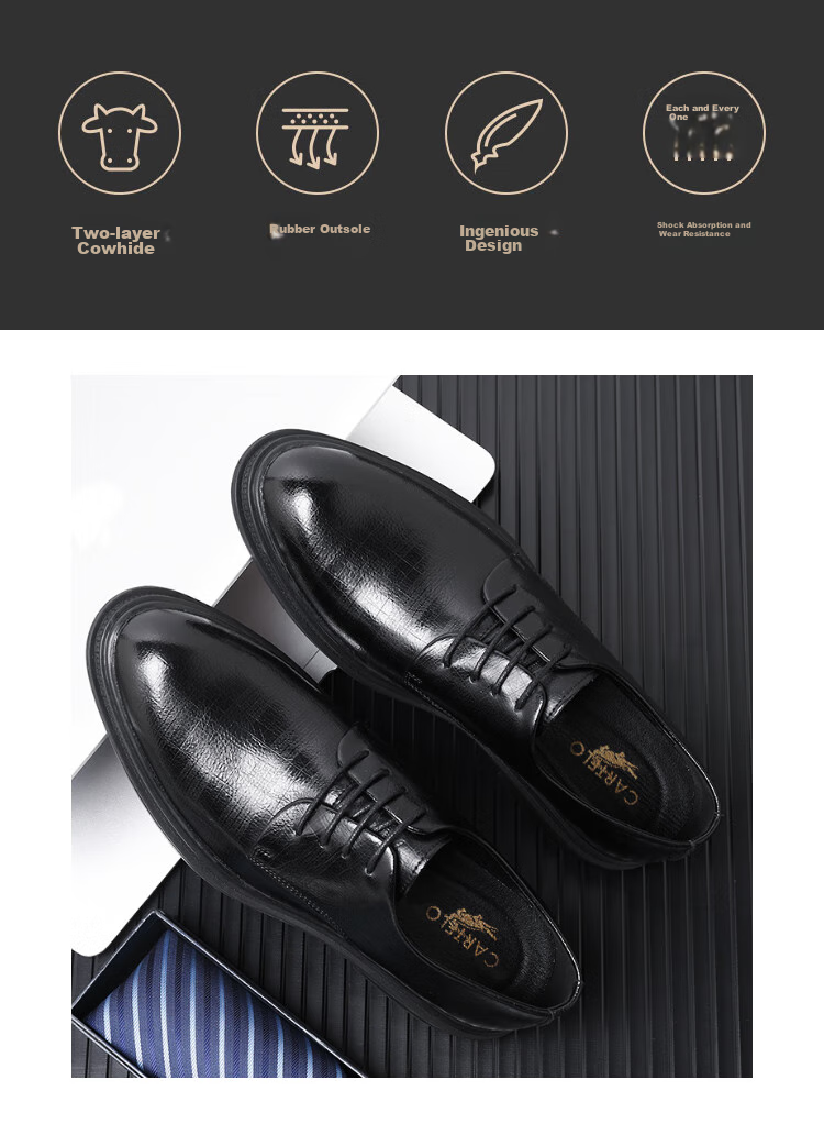CARTELO Leather Shoes for Men, Derby Shoes, Dress Shoes, Business Formal Wear, Genuine Leather, Height-Increasing, 2026 New Style, Casual Wedding Groom Breathable Shoes 3