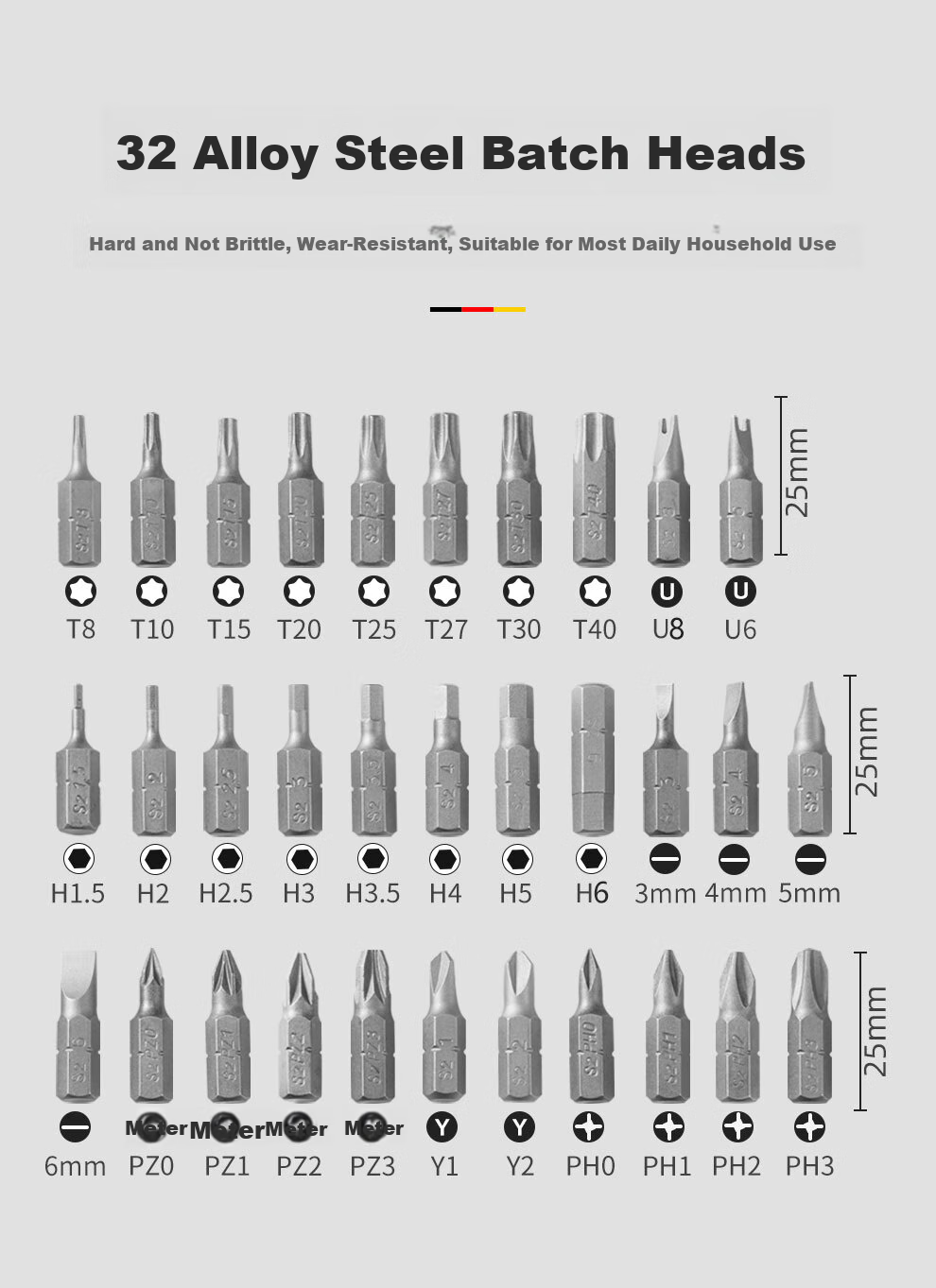 MASTERPROOF Screwdriver Set, Electric Flathead And Phillips Head, Hex Key, Strong Magnetic, Ultra-Hard Tool Kit with Repair Bits, Multi-Functional 9