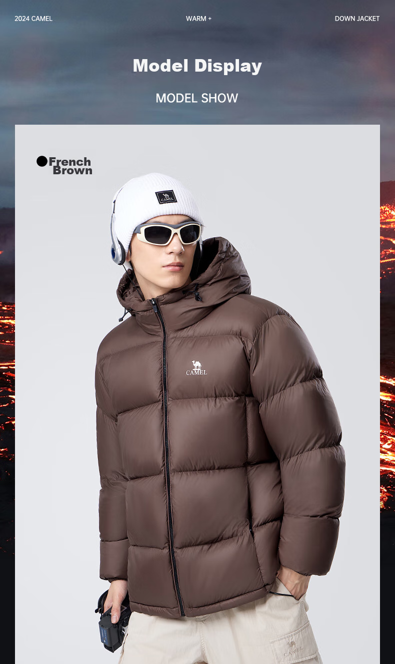 CAMEL Zhichun down Jacket for Men, Winter Thick White Duck down, Couple's Puffer Coat, Warm Outerwear M33CR07131 14