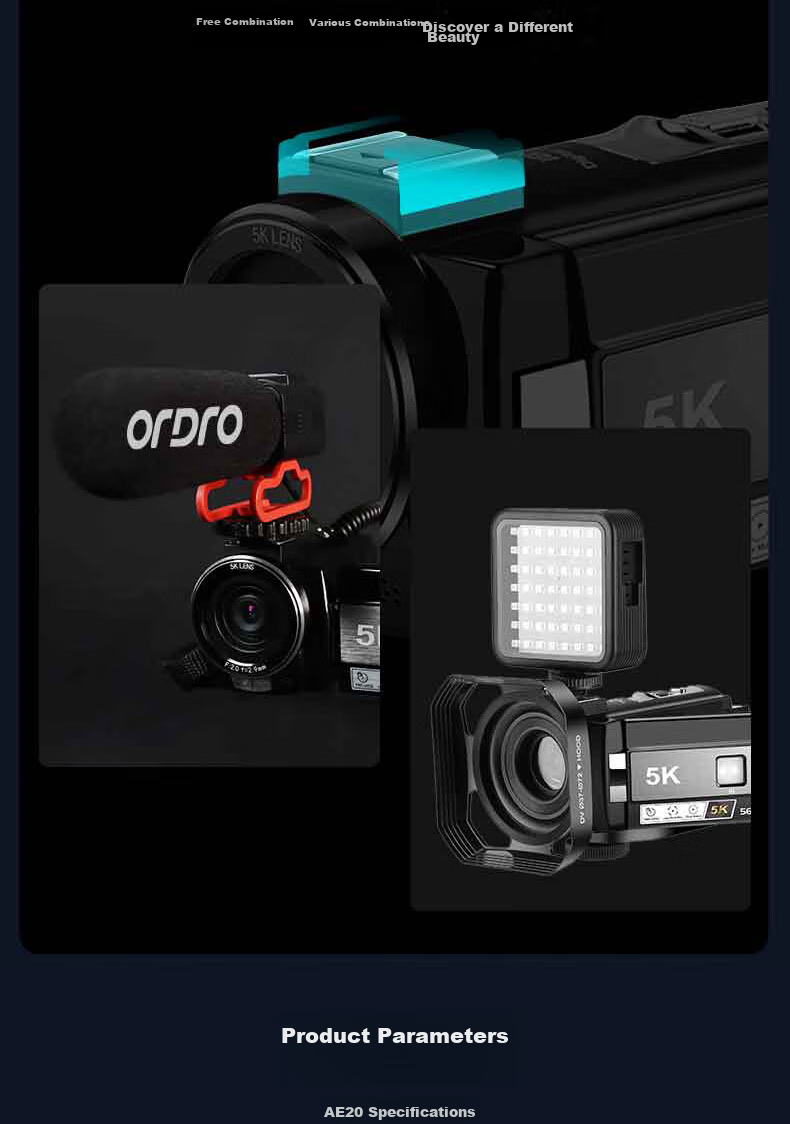 ORDRO AE20 5K Ultra HD DV Camera Dedicated Shooting Zoom Handheld Camcorder Anti-Shake Wide-Angle WiFi Connection Vlog Conference Short Video 14