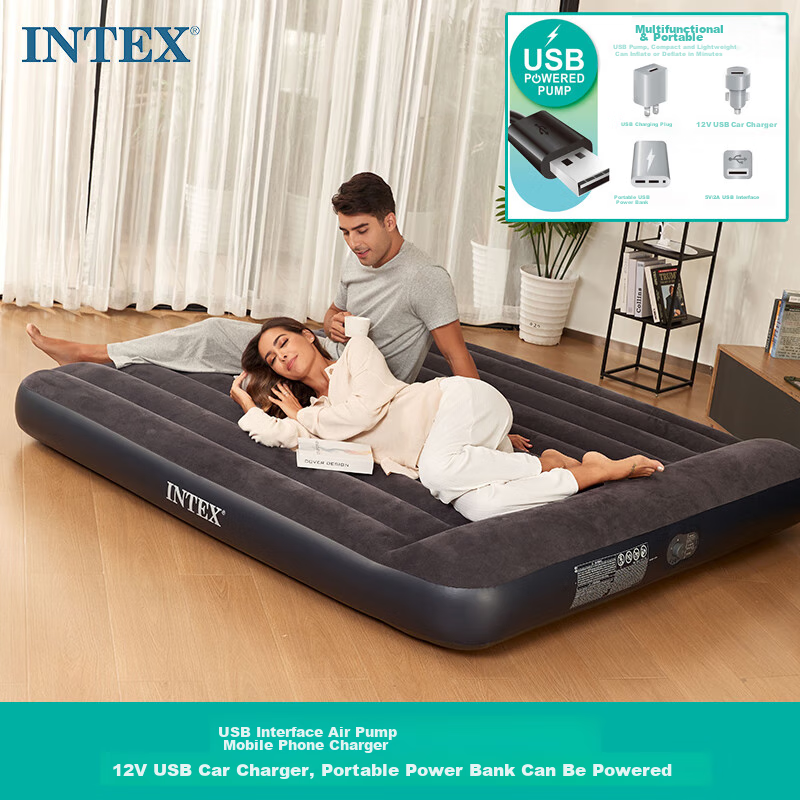 INTEX Built-In Electric Pump USB Port Three-Person Automatic Inflatable Mattress Nap Tent Pad Moisture-Proof Mat Folding Bed 66129N