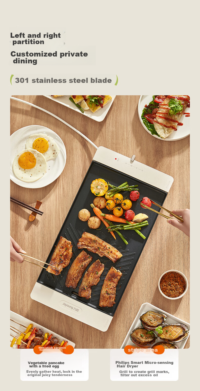Joyoung Barbecue Grill Pan, Multi-Functional Electric Grill for Home Use, Large Capacity High-Power Low-Fat Smokeless Electric Meat Grill VK123 11
