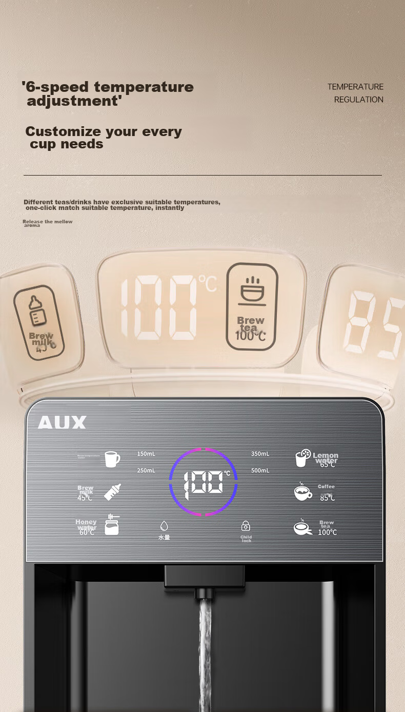 AUX Instant Hot Water Dispenser, Bottom-Loading Household Thermos Cup, Milk-Making Stand-Up Warm-Type Rapid Heating Bottom-Placed Water Bucket Dispenser, Instant Hot Drinking Gray Warm-Type YJX-01 4