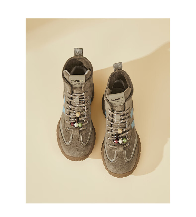DAPHNE Vintage Versatile Fleece-Lined Short Boots Women Thick Sole Casual Sports High-Top Trainer Martin Boots Coffee Color Size 36 10