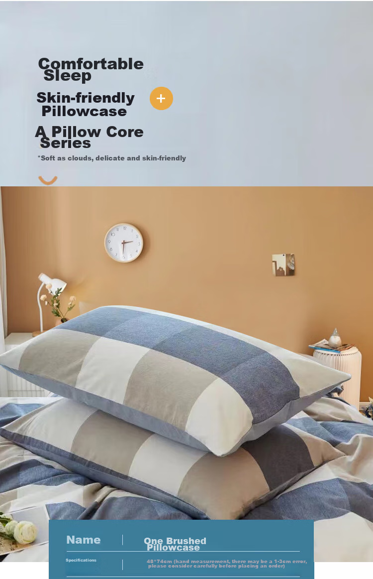 AVIVI 110g Washable Cotton Pillowcase + Pillow Set, Student Dormitory Hotel Home Use Pillow Core, Simple Grid Patter 1