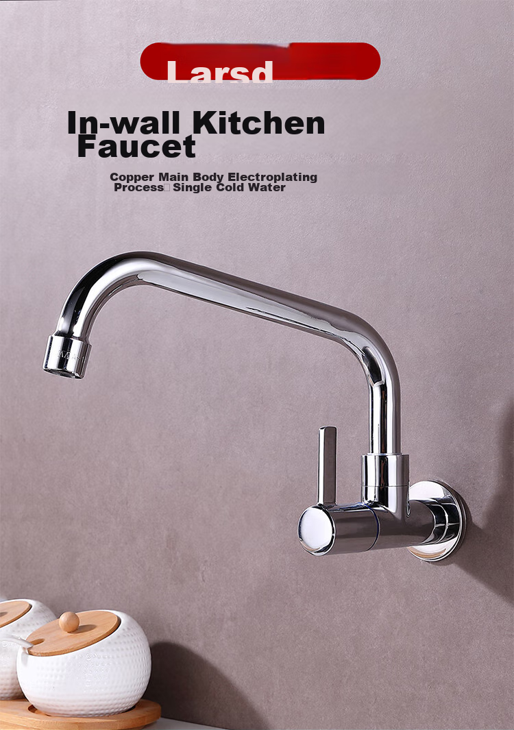 Larsd Wall-Mounted Faucet, Kitchen Faucet with Copper Body, Single Cold Water Tap for Sink And Laundry Basin, Quick-Open Faucet LD06 1