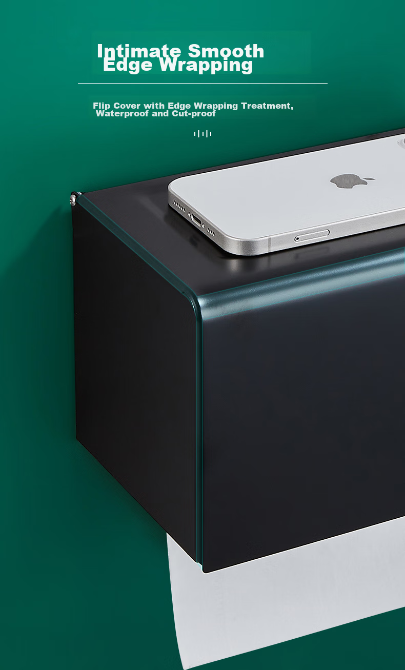Interhasa! Space Aluminum Toilet Paper Holder, Wall-Mounted Bathroom Tissue Box, No Drilling Required P1190009 9