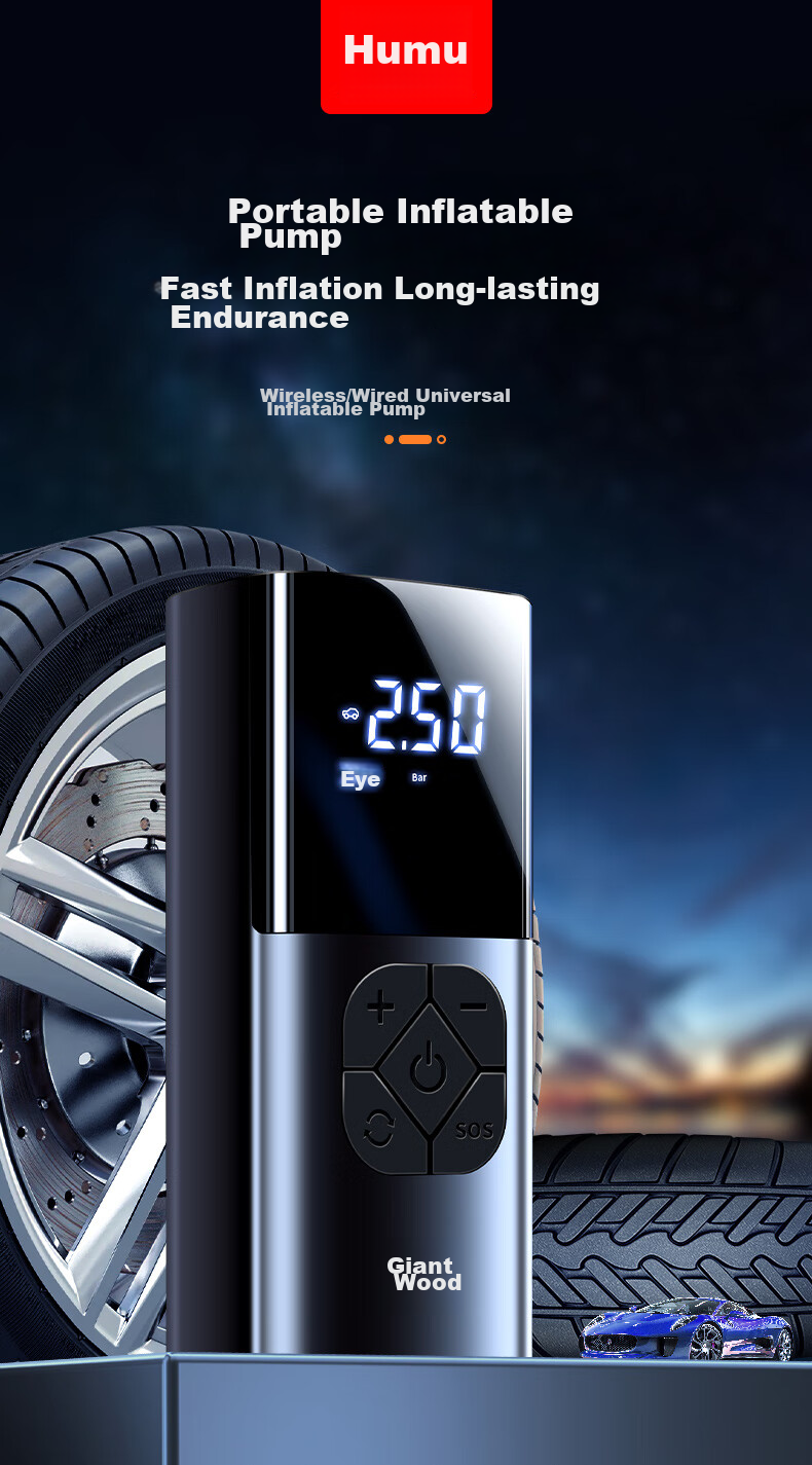 Jumu Bicycle Pump, Wireless And Wired Dual-Use, for Car And Motorcycle Tires, Inflator, Electric Vehicle-Mounted Air Pump 4